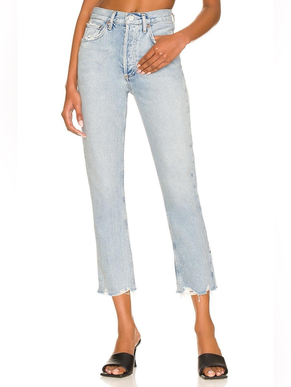 AGOLDE Riley High Rise Straight Crop Raw Hem Organic Cotton Blue Jeans Size 23